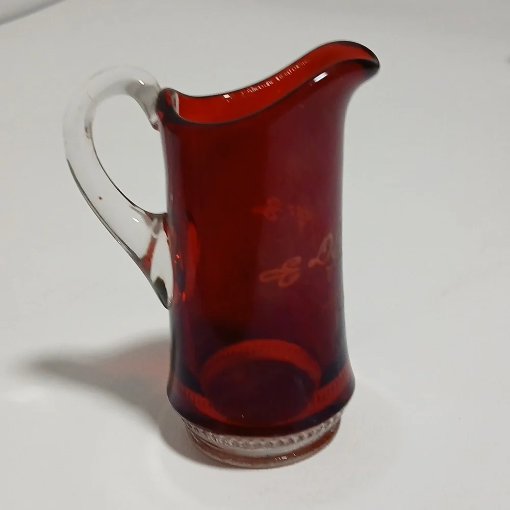 Ruby Red Stain Flash Glass Creamer to Clear Glass Handle Vintage 1907 - Picture 1 of 11